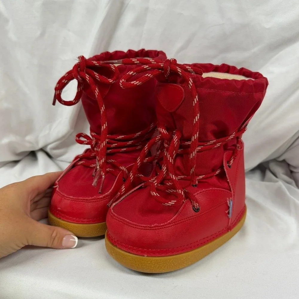 Decathlon Bootny Kids Red Snow Boots Made in Italy Paw Print Sole Size 12 US